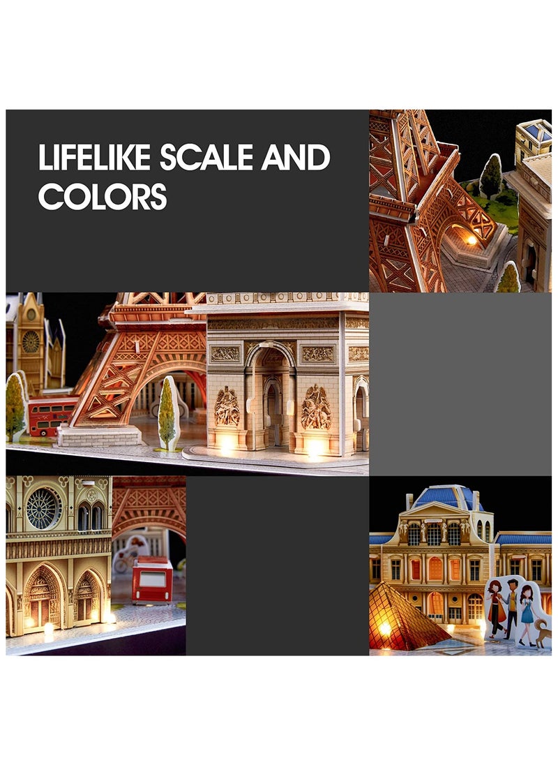 CubicFun 3D LED Puzzles City Line Paris 115-Pieces, Battery Operated | Building Kit | For Adult and Children