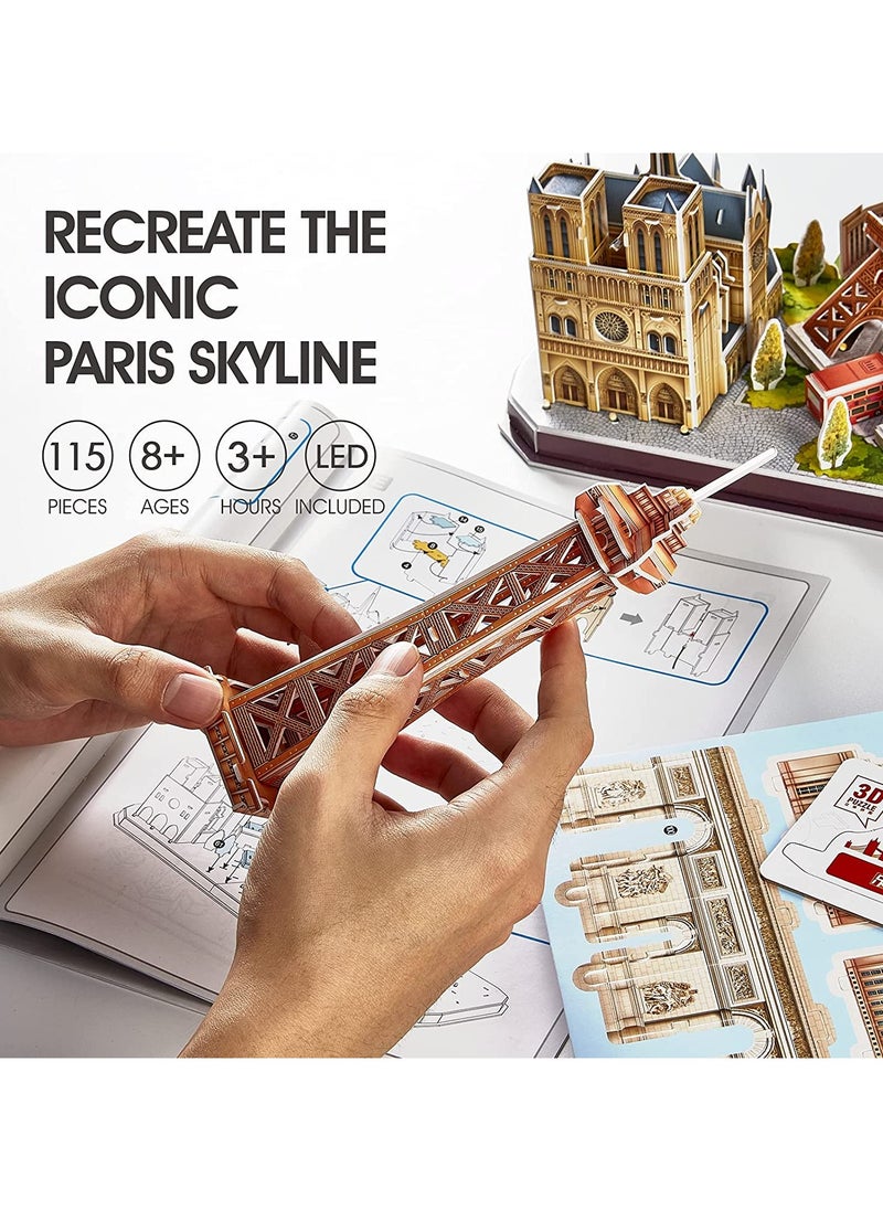 CubicFun 3D LED Puzzles City Line Paris 115-Pieces, Battery Operated | Building Kit | For Adult and Children