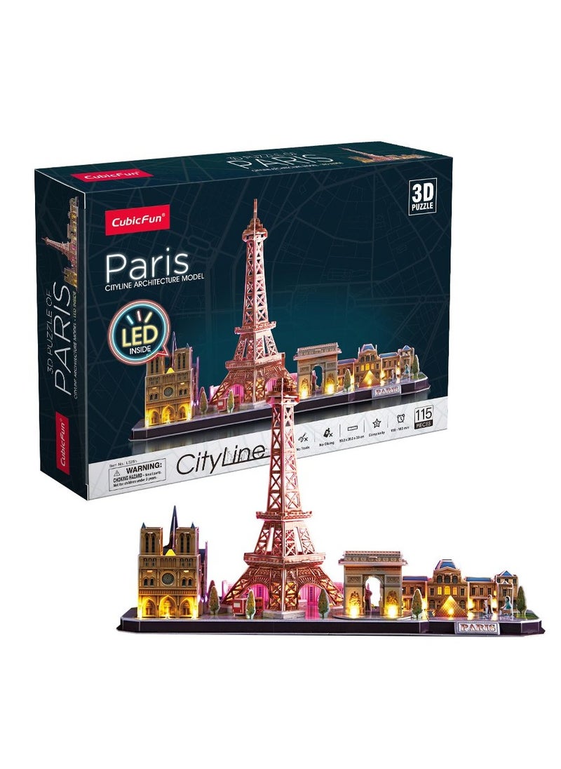 CubicFun 3D LED Puzzles City Line Paris 115-Pieces, Battery Operated | Building Kit | For Adult and Children