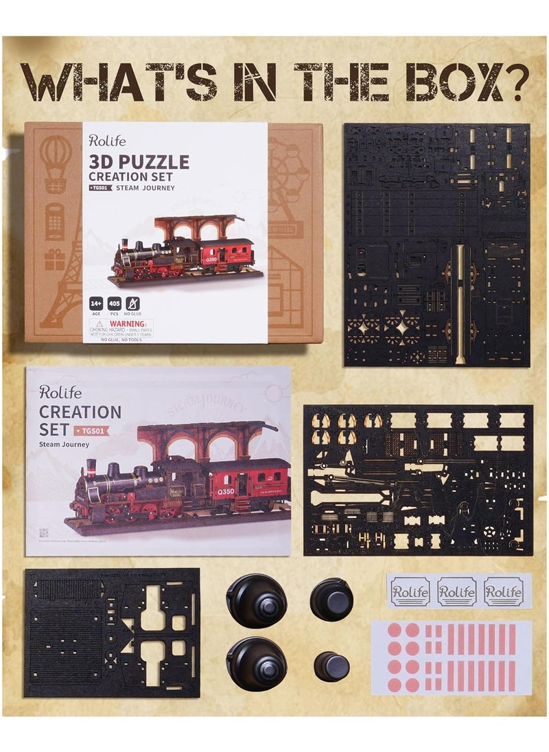 Rolife Steam Journey 3D Wooden Puzzle TGS01 Premium 3D Puzzle Building Kits for Adults & Teens - Decorative Home Décor, Ramadan & Holiday Gift (Eid and Birthday) for Puzzle Enthusiasts, Stress Relief STEM Project