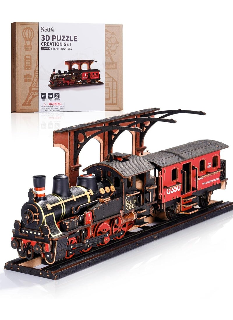 Rolife Steam Journey 3D Wooden Puzzle TGS01 Premium 3D Puzzle Building Kits for Adults & Teens - Decorative Home Décor, Ramadan & Holiday Gift (Eid and Birthday) for Puzzle Enthusiasts, Stress Relief STEM Project