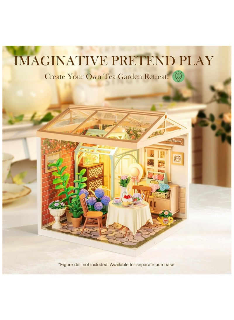 Rolife Blooming Tea Garden DIY Plastic Miniature House DW013B Premium 3D Puzzle Building Kits for Adults & Teens - Decorative Home Décor, Ramadan & Holiday Gift (Eid and Birthday) for Puzzle Enthusiasts, Stress Relief STEM Project