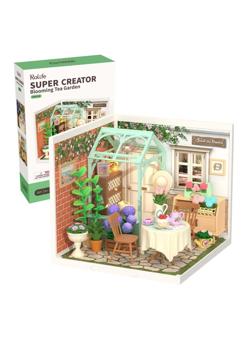 Rolife Blooming Tea Garden DIY Plastic Miniature House DW013B Premium 3D Puzzle Building Kits for Adults & Teens - Decorative Home Décor, Ramadan & Holiday Gift (Eid and Birthday) for Puzzle Enthusiasts, Stress Relief STEM Project