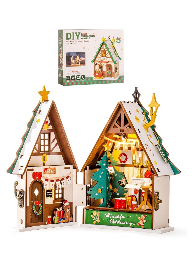 Rolife Twinkling Christmas House DIY Miniature House DS036 Premium 3D Puzzle Building Kits for Adults & Teens - Decorative Home Décor, Ramadan & Holiday Gift (Eid and Birthday) for Puzzle Enthusiasts, Stress Relief STEM Project