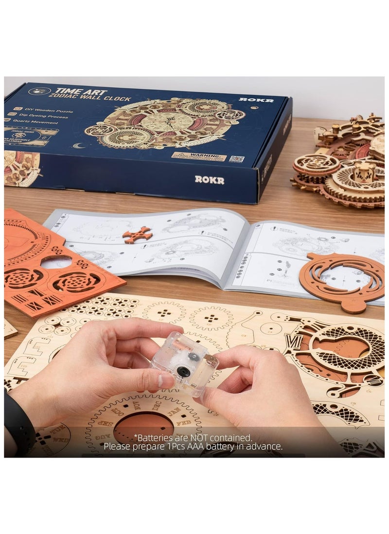 ROKR Zodiac Wall Clock Mechanical Time Art Engine LC601 Premium 3D Puzzle Building Kits for Adults & Teens - Decorative Home Décor, Ramadan & Holiday Gift (Eid and Birthday) for Puzzle Enthusiasts, Stress Relief STEM Project