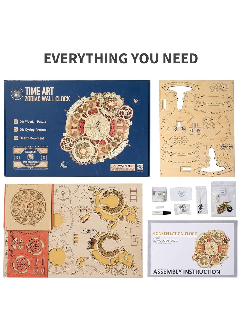 ROKR Zodiac Wall Clock Mechanical Time Art Engine LC601 Premium 3D Puzzle Building Kits for Adults & Teens - Decorative Home Décor, Ramadan & Holiday Gift (Eid and Birthday) for Puzzle Enthusiasts, Stress Relief STEM Project