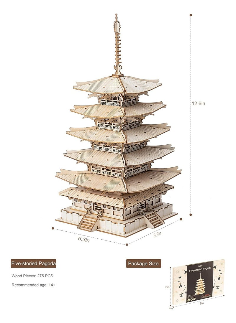 Rolife DIY Five-storied Pagoda 3D Wooden Puzzle TGN02 Premium 3D Puzzle Building Kits for Adults & Teens - Decorative Home Décor, Ramadan & Holiday Gift (Eid and Birthday) for Puzzle Enthusiasts, Stress Relief STEM Project