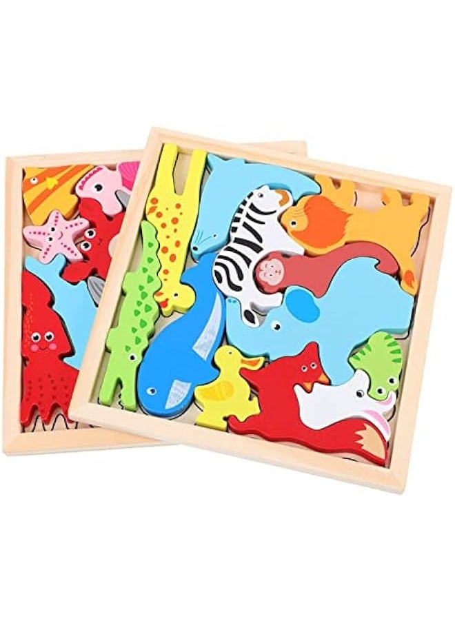 2 Sets Animal Three-Dimensional Puzzle Matching Puzzle for Kids Stereo Puzzle Toy Wooden Puzzle Board 3D Animals Puzzle Toy Wood Jigsaw Wood Animals Puzzle Toy Jigsaw Toy