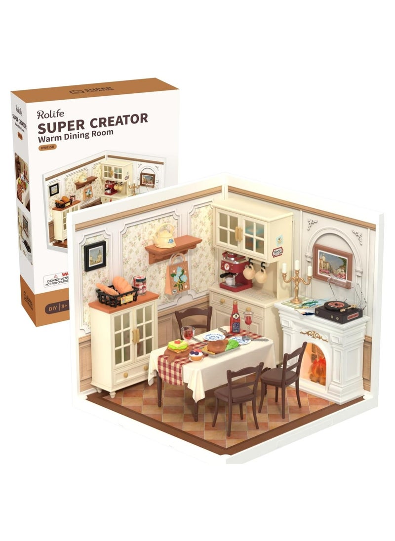 Rolife Warm Dining Room Plastic DIY Miniature House DW015B Premium 3D Puzzle Building Kits for Adults & Teens - Decorative Home Décor, Ramadan & Holiday Gift (Eid and Birthday) for Puzzle Enthusiasts, Stress Relief STEM Project