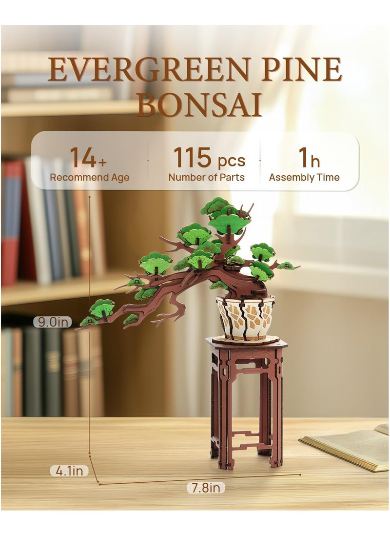 Rolife Evergreen Pine Bonsai DIY Wooden 3D Puzzle TG510 Premium 3D Puzzle Building Kits for Adults & Teens - Decorative Home Décor, Ramadan & Holiday Gift (Eid and Birthday) for Puzzle Enthusiasts, Stress Relief STEM Project