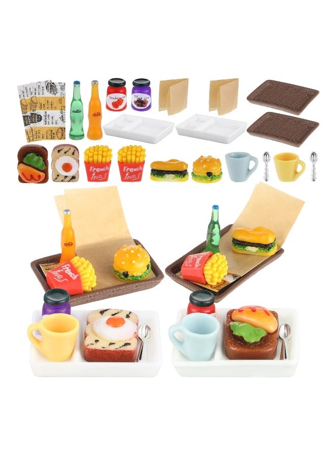 Miniature Food Toy Miniature Doll House Accessories Miniature Play Sets Small Doll Food Dollhouse Food Hamburger Fries Soda Milk Juice Bread Jam Cup Egg for Pretend Play Kitchen