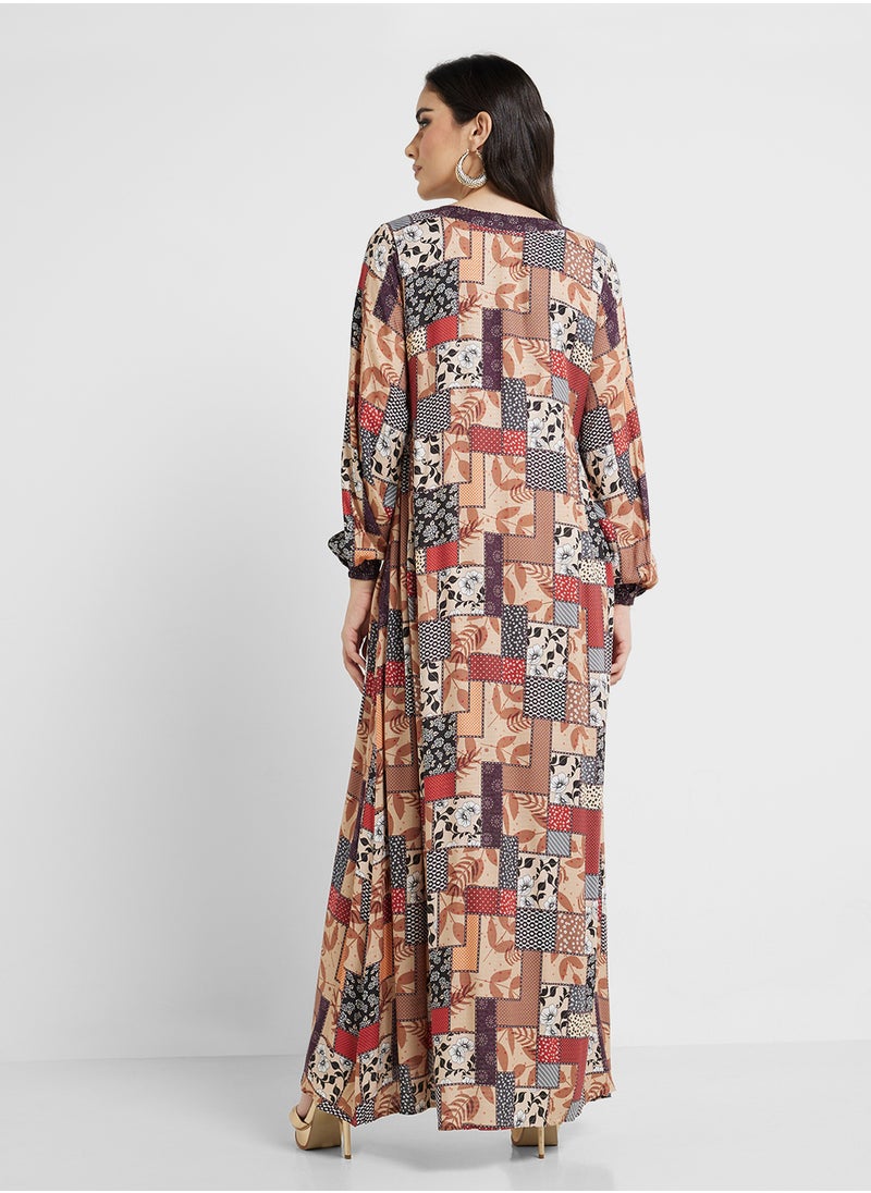 Patch Work Print Jalabiya