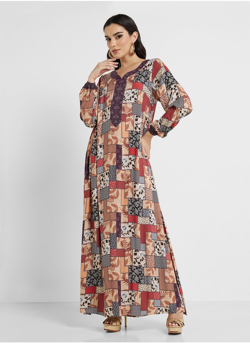Patch Work Print Jalabiya