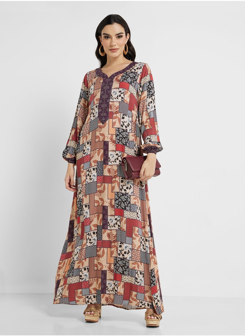 Patch Work Print Jalabiya