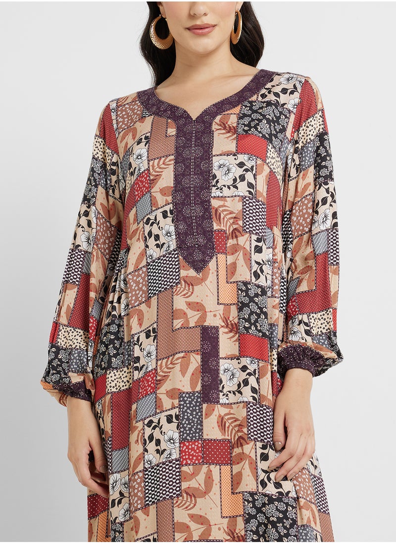 Patch Work Print Jalabiya