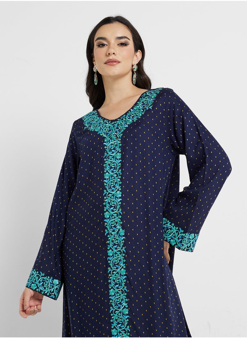 Rayon Butti Jalabiya with Panel Embroidery (VG2292)