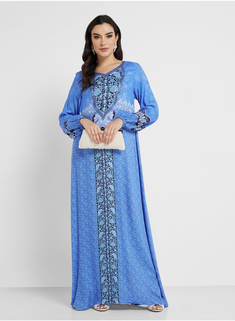 Printed Jalabiya with Stone