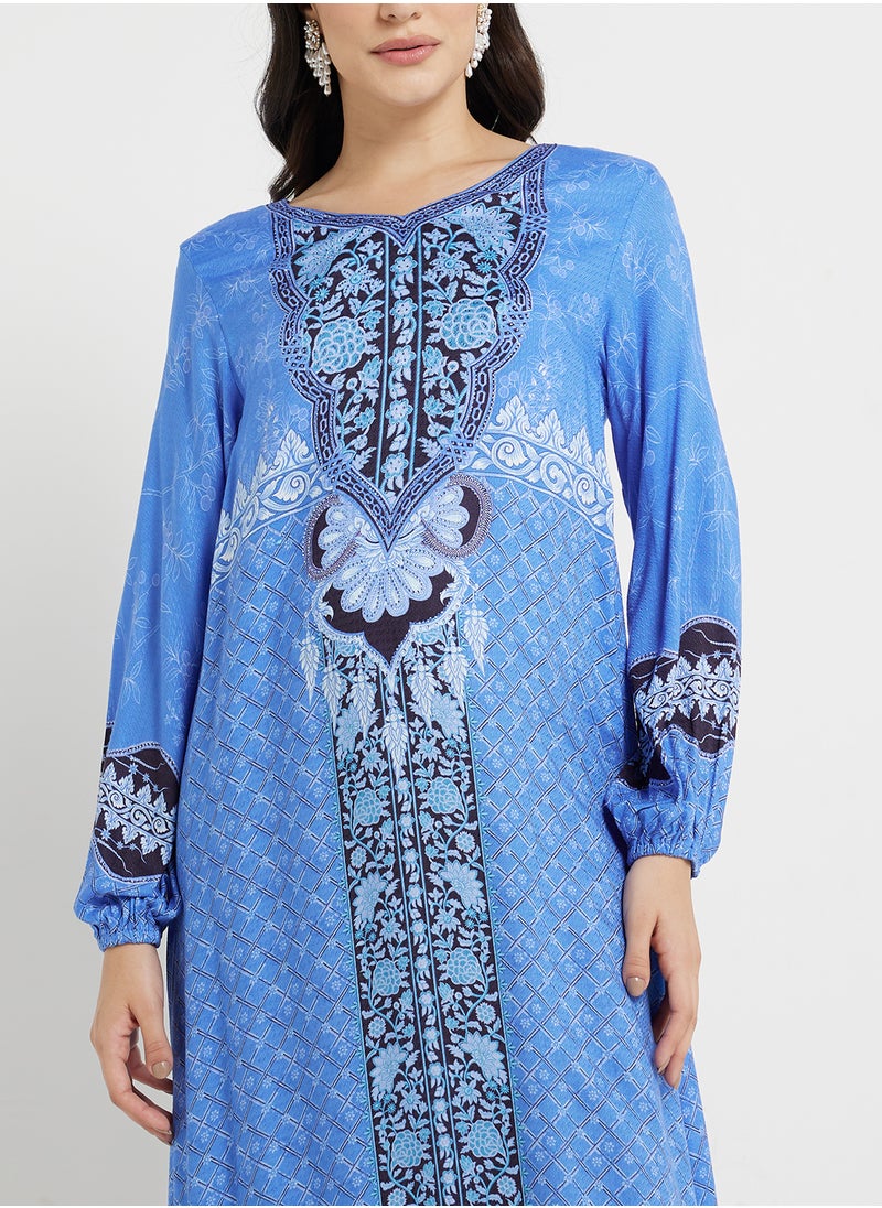 Printed Jalabiya with Stone