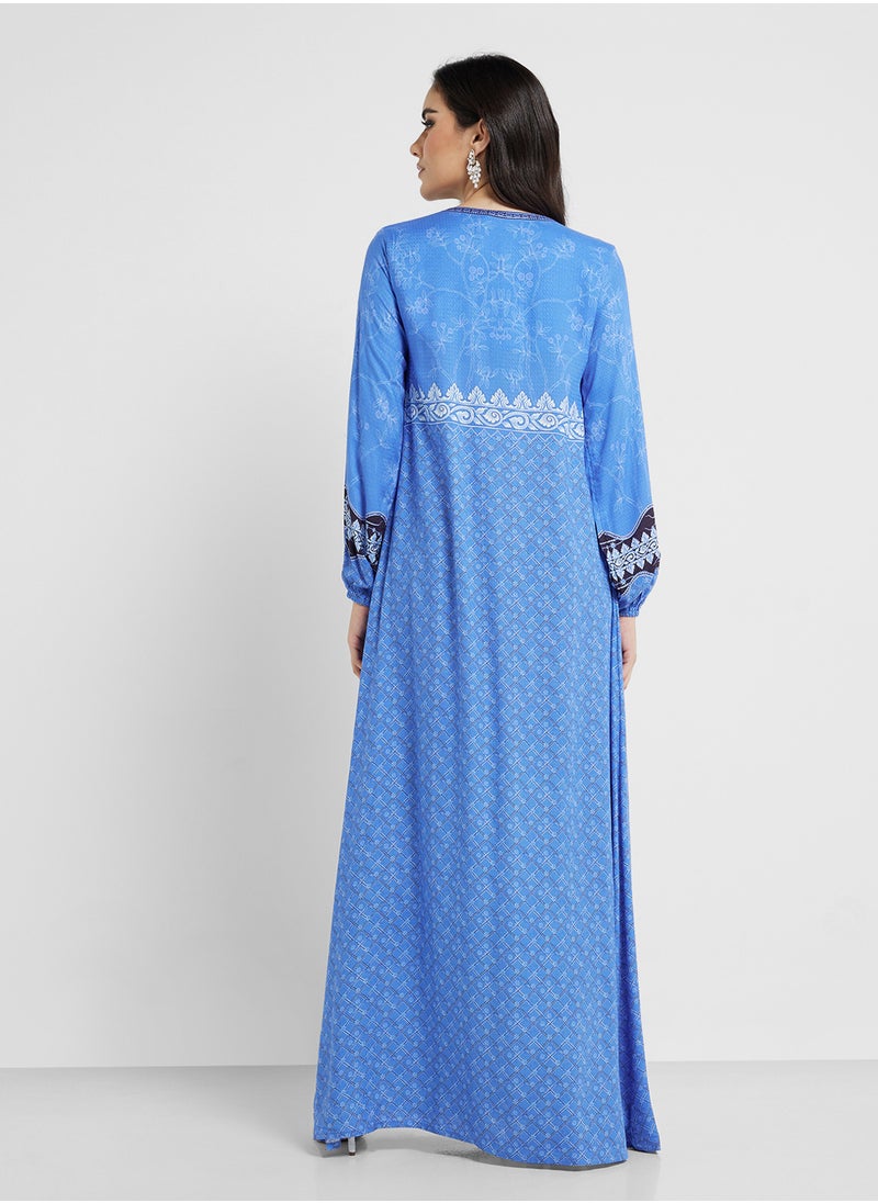 Printed Jalabiya with Stone