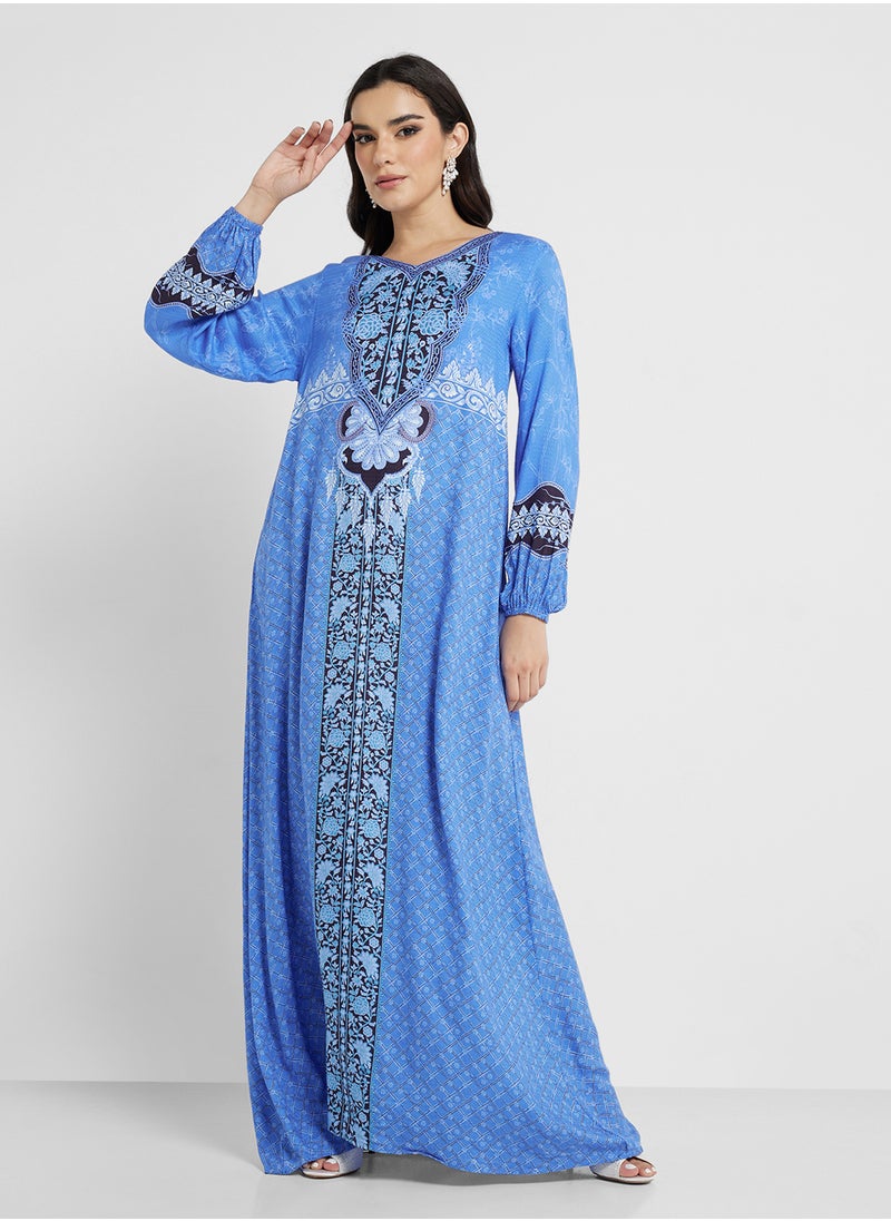 Printed Jalabiya with Stone