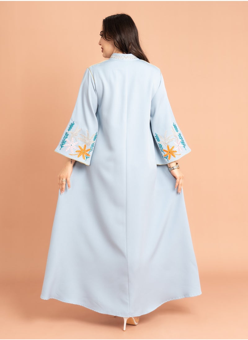 Solid Embroidery Elegant Jalabiya Sky Blue