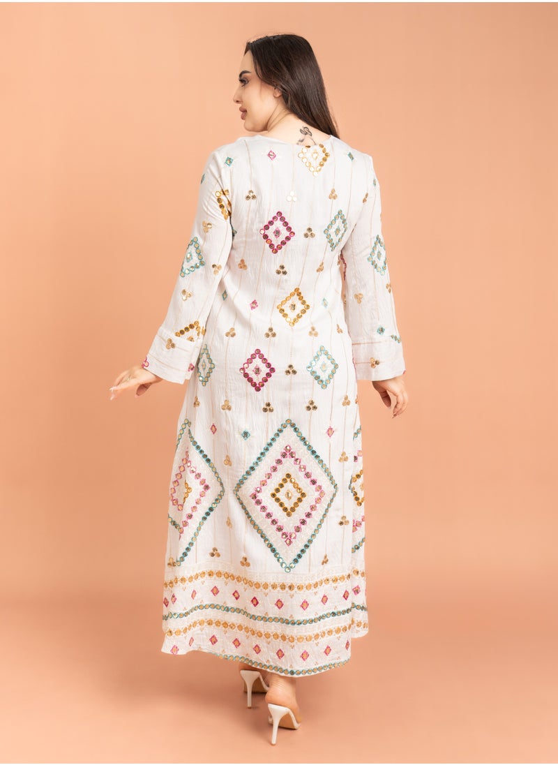 Geometric Patterns Sparkled Jalabiya White
