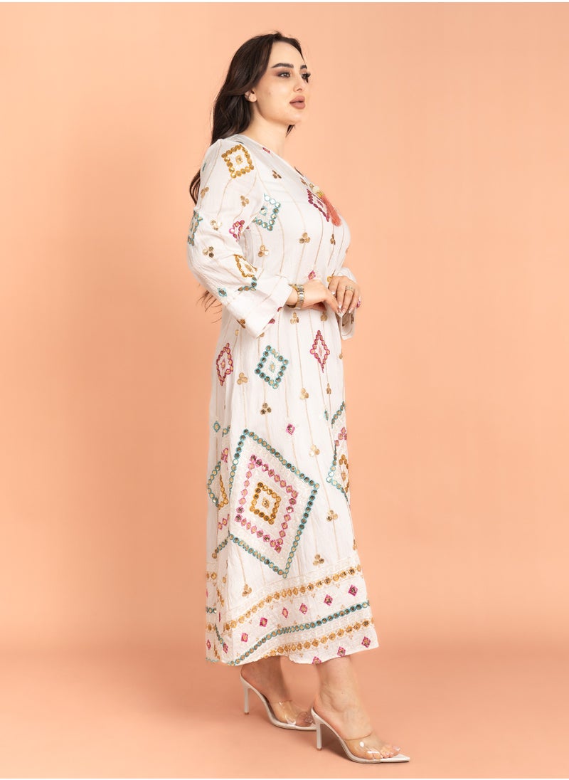 Geometric Patterns Sparkled Jalabiya White