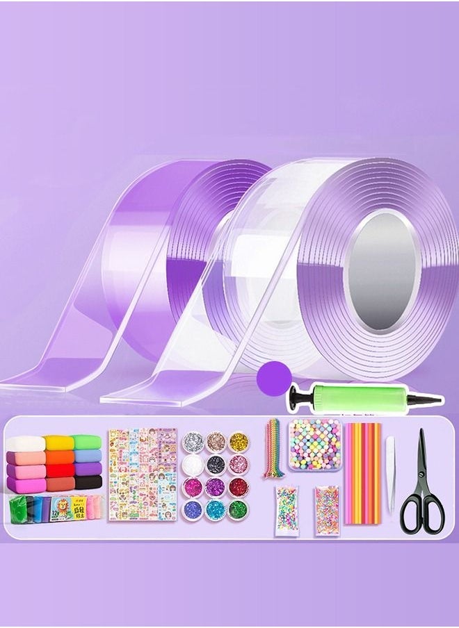 2 Roll Nano Bubble Tape Kit Toys for Kids，Nano Glue Blowing Bubbles DIY (Purple+White)