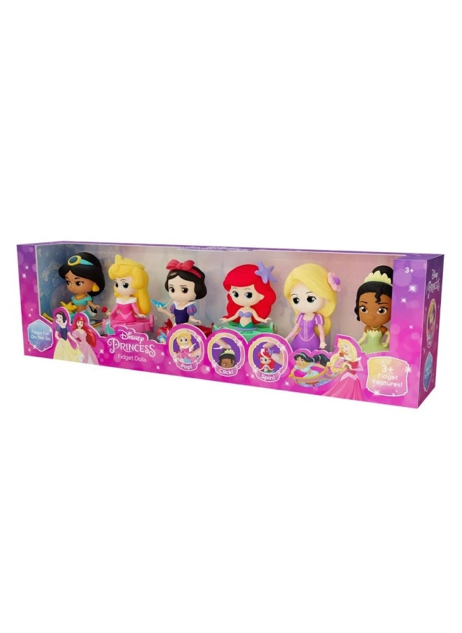 Disney Princess Fidget Dolls with Keychain Set - Jasmine, Aurora, Snow White, Rapunzel, Tiana, Ariel (Pack of 6)