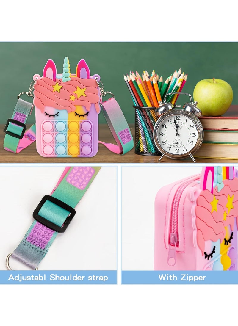 Unicorn Shoulder Bag for Girls and Women, Unicorn Purse Bags, Lovely Sensory Silicone Cartoon Bag for Students Kids Unicorn Pop Sensory Popper Toys,Unicorn Gifts Toys for Girls Birthday Present