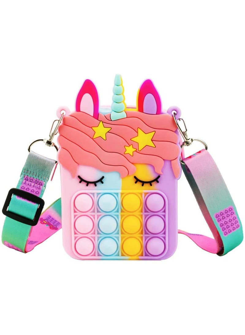 Unicorn Shoulder Bag for Girls and Women, Unicorn Purse Bags, Lovely Sensory Silicone Cartoon Bag for Students Kids Unicorn Pop Sensory Popper Toys,Unicorn Gifts Toys for Girls Birthday Present