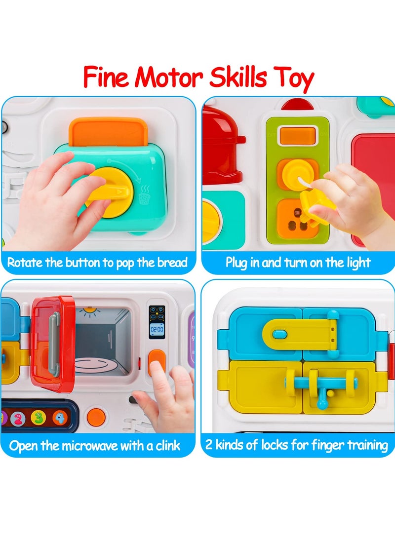 Kitchen Busy Board for Toddlers 1-3, Light Up Musical Travel Toy for 12-18 Months, Montessori Sensory Toy for Fine Motor Skills, Car Seat Toy, Ideal Gift for 1-2 and 2-4 Year Olds