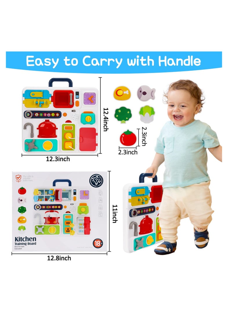 Kitchen Busy Board for Toddlers 1-3, Light Up Musical Travel Toy for 12-18 Months, Montessori Sensory Toy for Fine Motor Skills, Car Seat Toy, Ideal Gift for 1-2 and 2-4 Year Olds