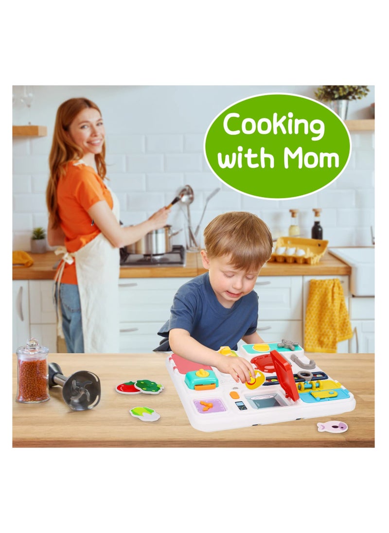 Kitchen Busy Board for Toddlers 1-3, Light Up Musical Travel Toy for 12-18 Months, Montessori Sensory Toy for Fine Motor Skills, Car Seat Toy, Ideal Gift for 1-2 and 2-4 Year Olds