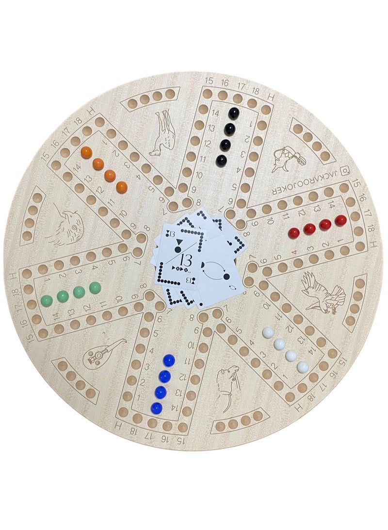 Jackaroo Board Game Set, Double-Sided 4-6 Player, with Marbles, Cards and Carrying Bag