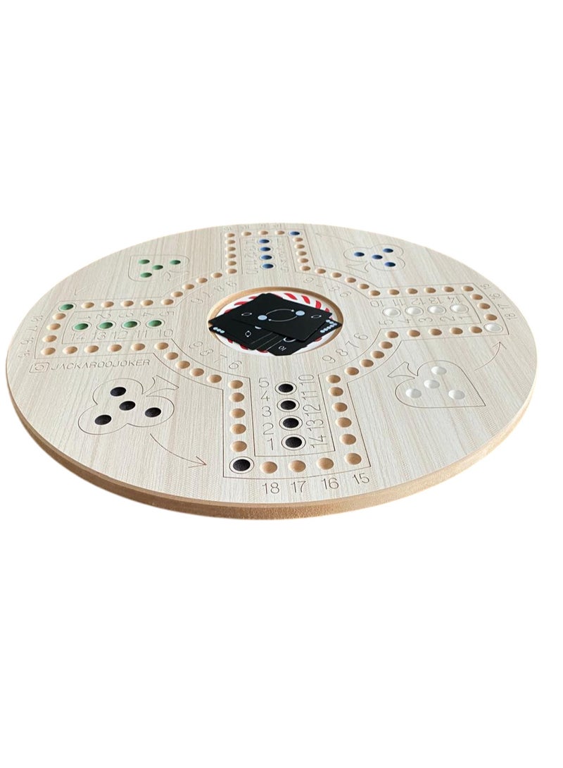 Wooden coloered Jackaroo Board Game Set, Double-Sided 4-6 Players, with Marbles and Cards, colored jakaroo board game (White-Beige)