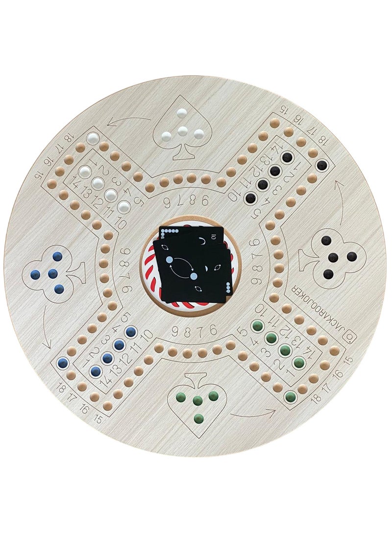 Wooden coloered Jackaroo Board Game Set, Double-Sided 4-6 Players, with Marbles and Cards, colored jakaroo board game (White-Beige)