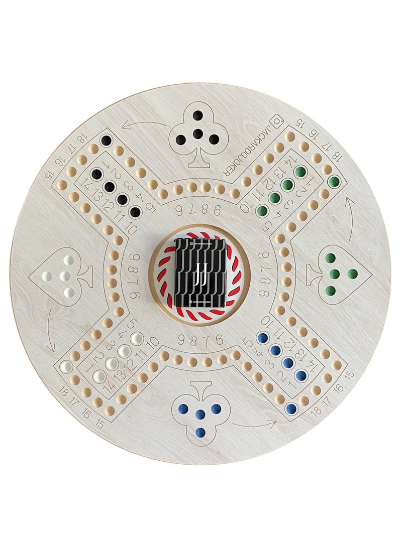 Wooden coloered Jackaroo Board Game Set, Double-Sided 4-6 Players, with Marbles and Cards, colored jakaroo board game (White-Beige)