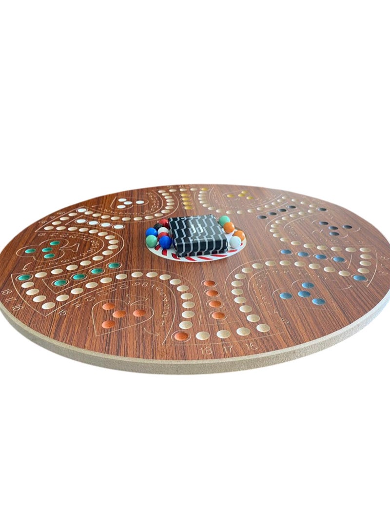Jackaroo Joker Double-Sided Board Game, 4-6 Players, Wooden Board with Marbles and Cards -Brown