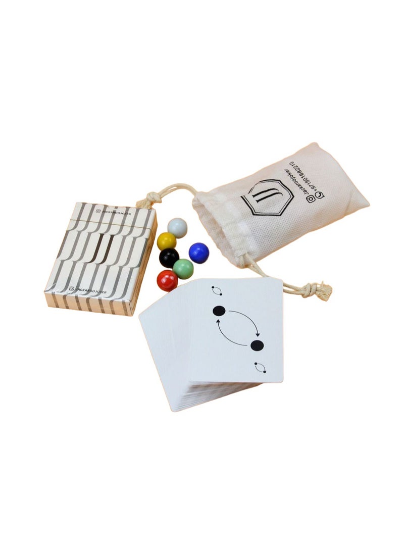 Jackaroo Board Game Set with Carrying Bag, 4 Player Wooden Board, Marbles and Cards- black