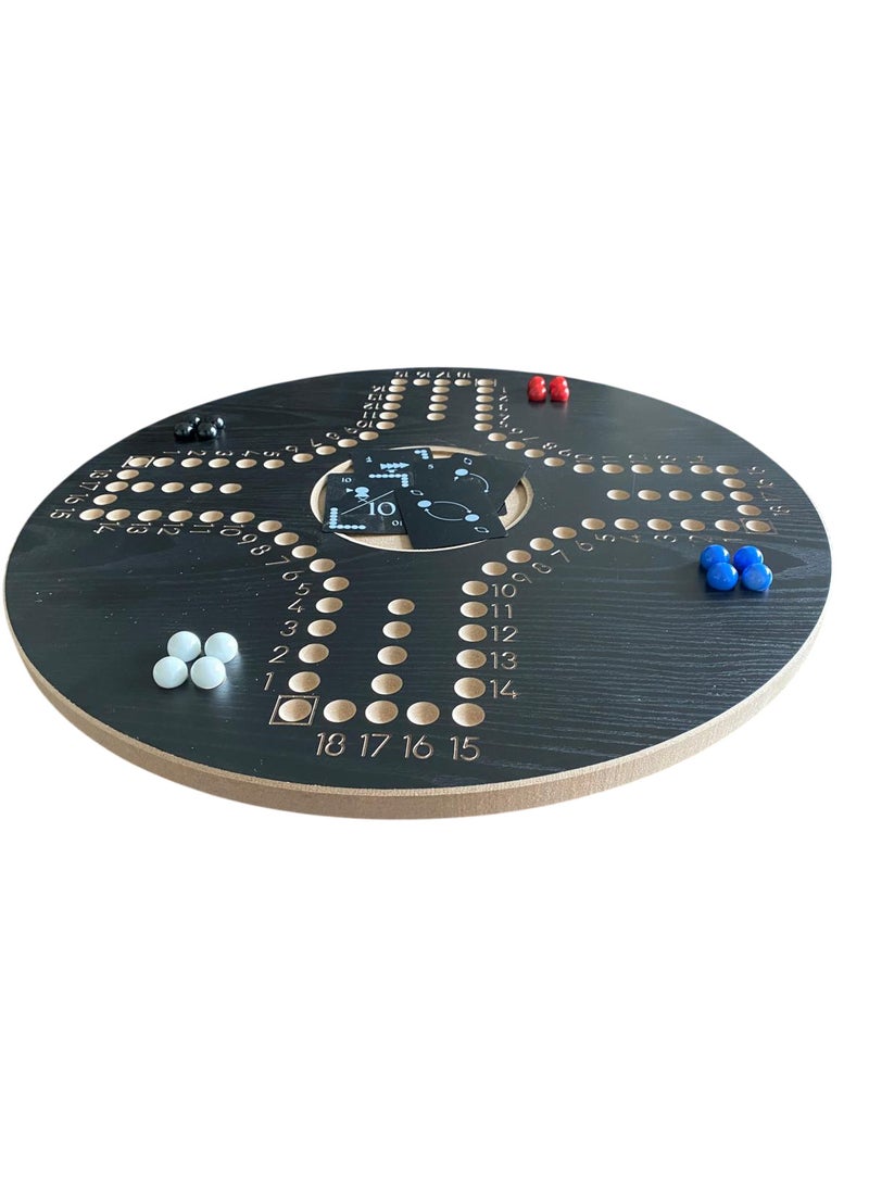 Jackaroo Board Game Set, 4-Player Wooden Board with Marbles, Cards and Carrying Bag, Black
