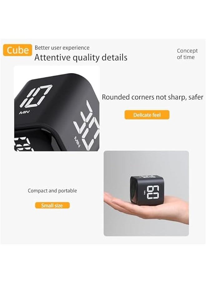 Cube Timer,Rotation Timer,5/10/30/60 Minutes and Custom Countdown with LED Display,Productivity Timer,Pause and Resume,Silent,Vibrate and Adjustable Sound Alarm for Work,Study,Kitchen (Black)