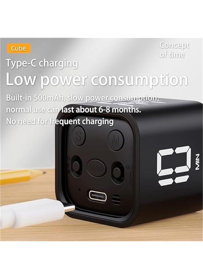 Cube Timer,Rotation Timer,5/10/30/60 Minutes and Custom Countdown with LED Display,Productivity Timer,Pause and Resume,Silent,Vibrate and Adjustable Sound Alarm for Work,Study,Kitchen (Black)