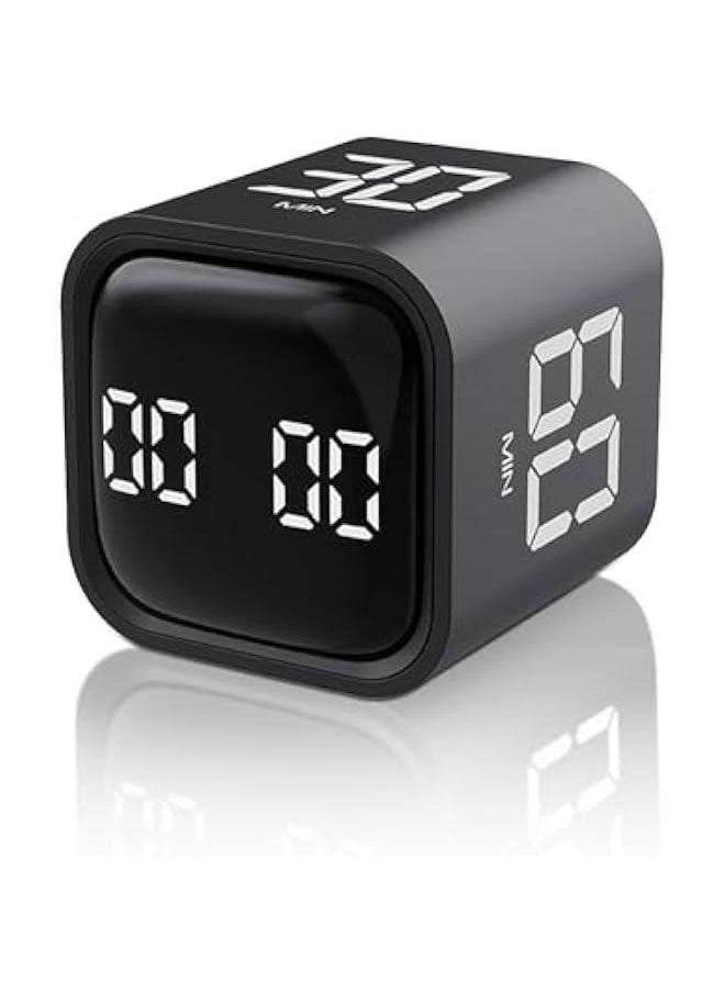 Cube Timer,Rotation Timer,5/10/30/60 Minutes and Custom Countdown with LED Display,Productivity Timer,Pause and Resume,Silent,Vibrate and Adjustable Sound Alarm for Work,Study,Kitchen (Black)