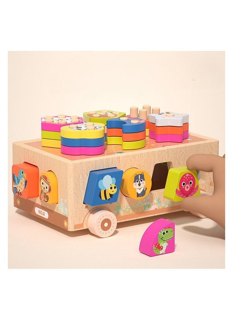 Children's Wooden Educational Toy - Animal Zoo & Ice Cream Dessert Cart with Shape Sorter, Wooden Car for Hand-Eye Coordination & Learning (22179 cm, 1 KG)