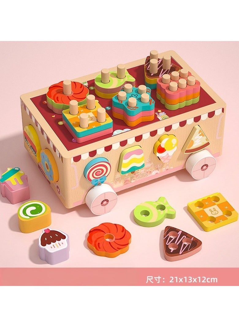 Children's Wooden Educational Toy - Animal Zoo & Ice Cream Dessert Cart with Shape Sorter, Wooden Car for Hand-Eye Coordination & Learning (22179 cm, 1 KG)