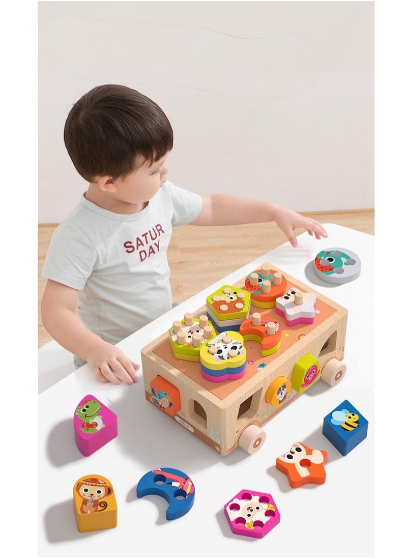 Children's Wooden Educational Toy - Animal Zoo & Ice Cream Dessert Cart with Shape Sorter, Wooden Car for Hand-Eye Coordination & Learning (22179 cm, 1 KG)