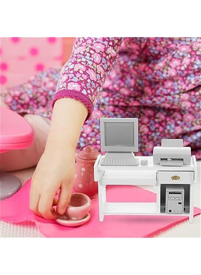 1 Set Miniature Computer Wood Mini Office Desk Toys Mini Office Desk for Crafts Tiny House Computer Model Miniature Office Ornament for Kids Doll House(White)