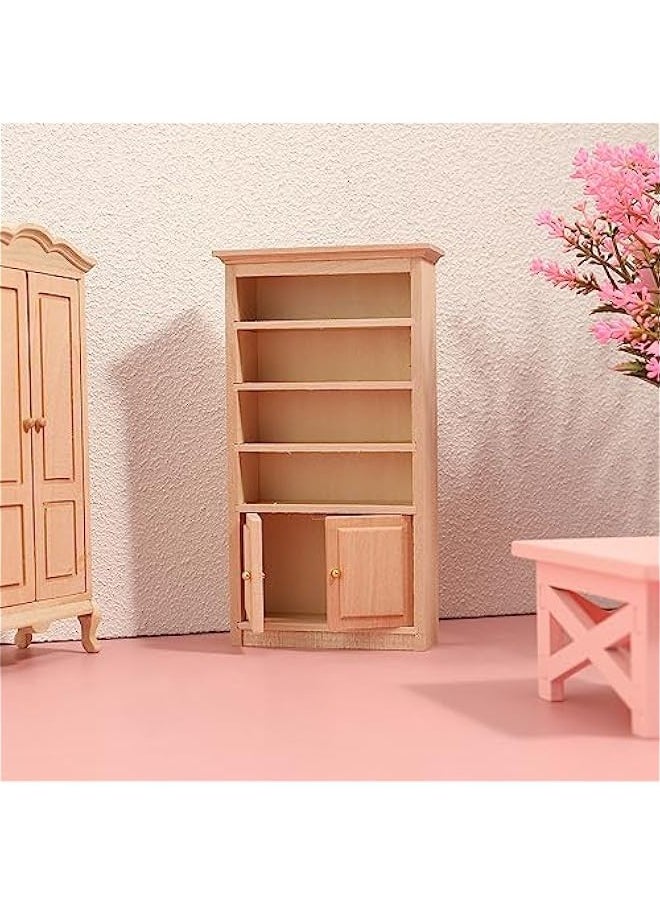 Dollhouse Wooden Bookshelf Mini Wood Drawer Cabinet Miniature TV Cabinet Model Mini Bookcase Storage Shelves Dollhouse Furniture for 1: 12 Dollhouse Decoration Accessories