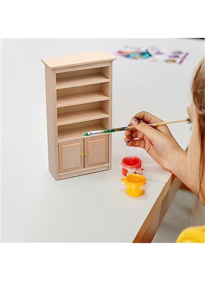 Dollhouse Wooden Bookshelf Mini Wood Drawer Cabinet Miniature TV Cabinet Model Mini Bookcase Storage Shelves Dollhouse Furniture for 1: 12 Dollhouse Decoration Accessories